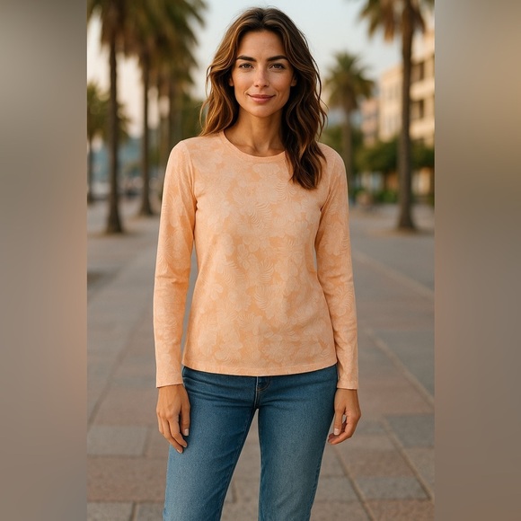 Hang Ten Women's XL Orange Floral Long Sleeve Top UPF 50+ Quick Dry - Picture 1 of 7